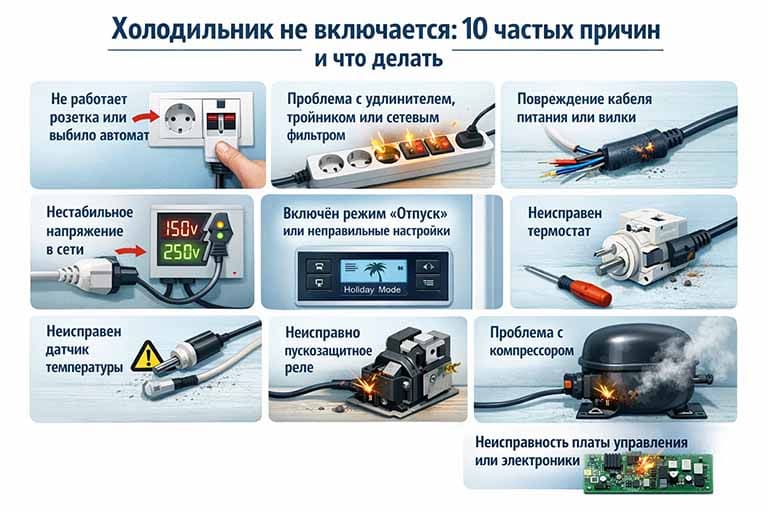 Причины почему холодильник не включается