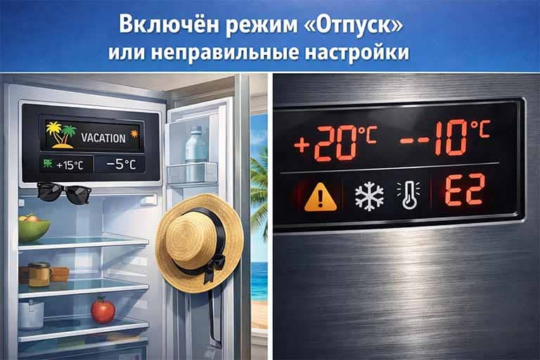 неправильные настройки холодильника